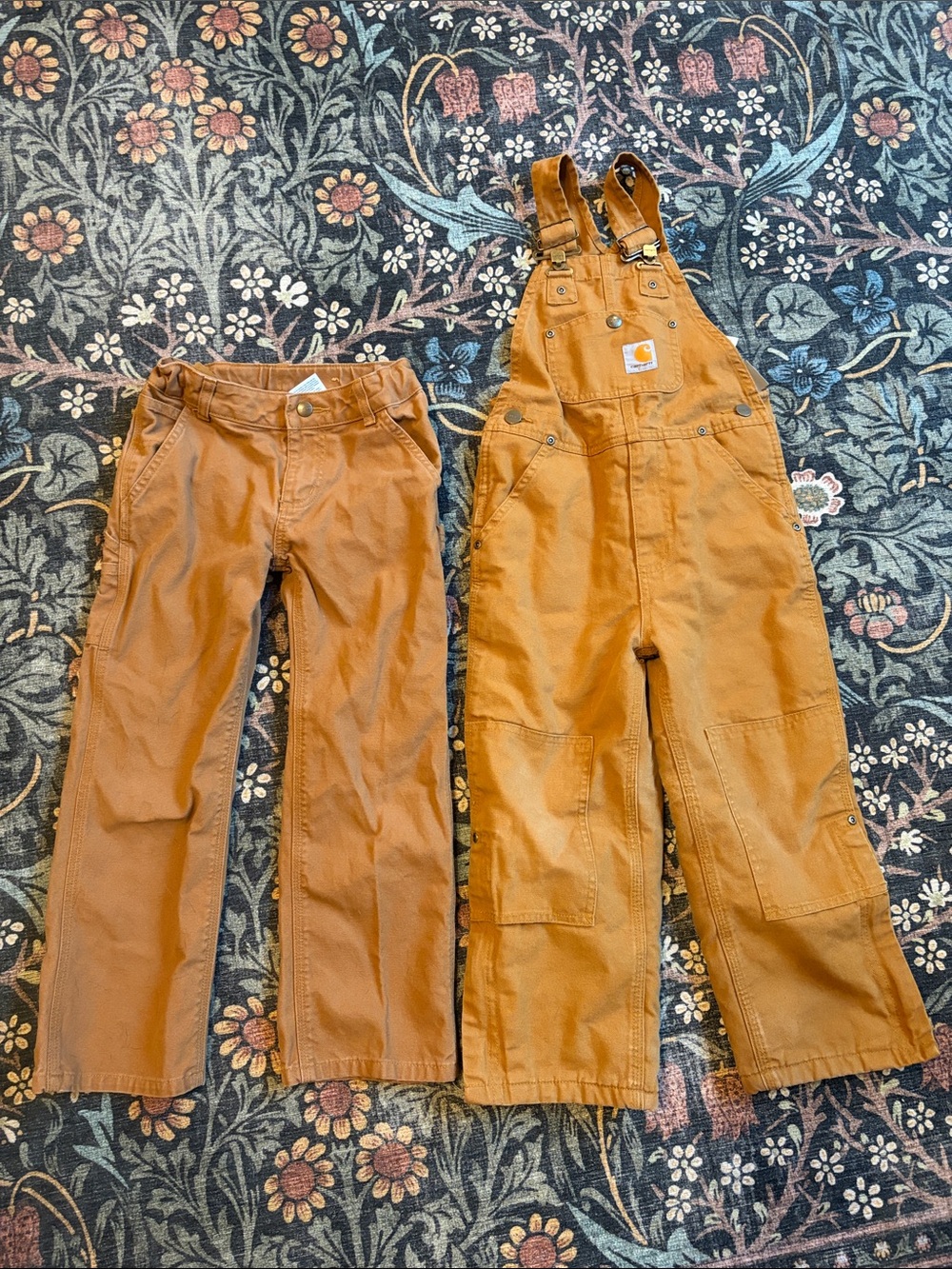 Lot of 2- Carhartt kids boys Brown pants and insulated overalls